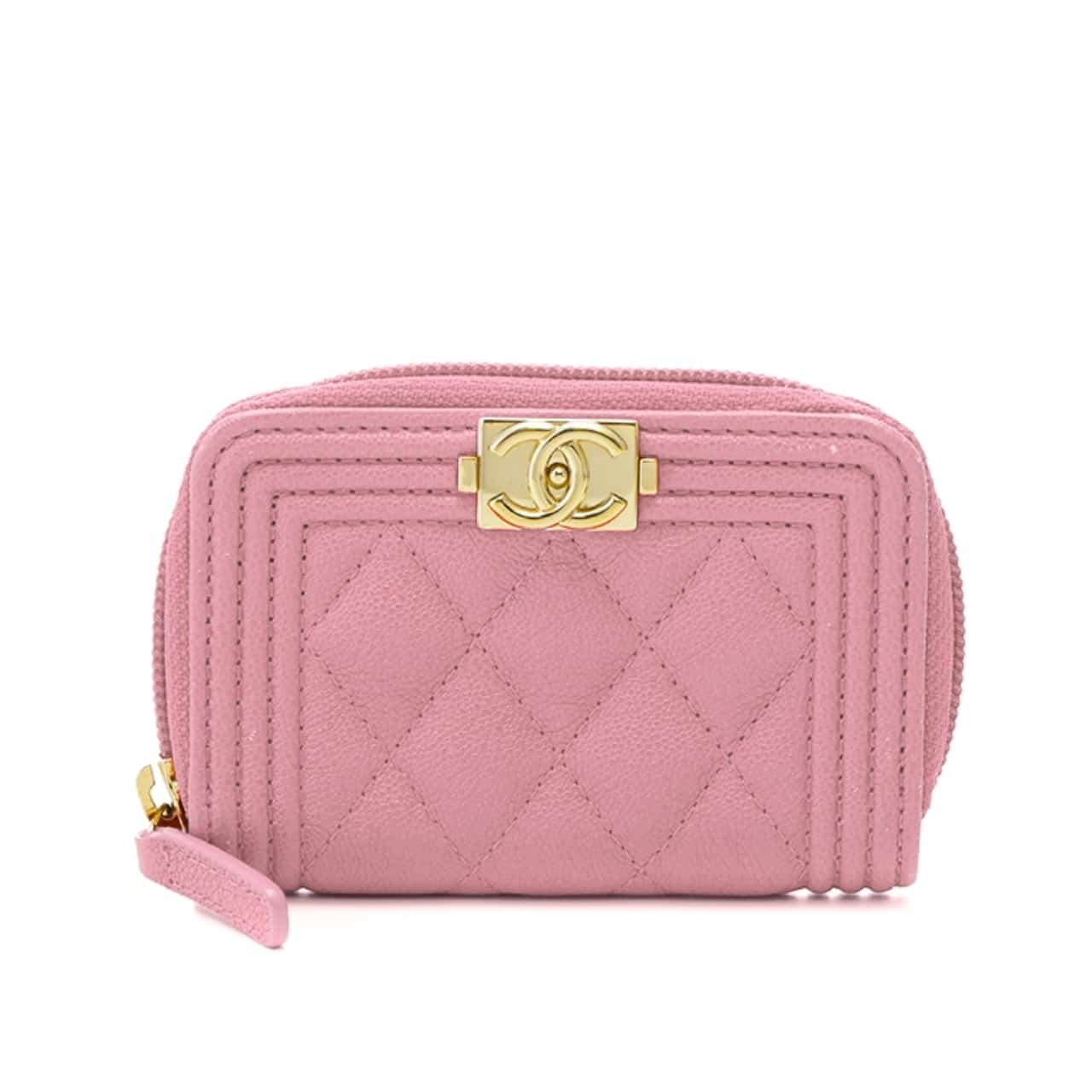 20-1-1-2 Chanel Boy Flap Card Holder Wallet Gold Pink 11Cm A80603 B10211 NM370 - Image 1