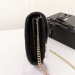 Saint Laurent Cassandre Matelassé Chain Wallet In Grain De Poudre Embossed Black Gold 22Cm 377828BOW011000 - Image 6