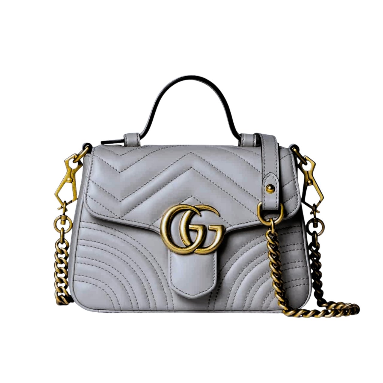 402-1 Gucci GG Marmont Matelassé Chevron Mini Top Handle Bag Light Grey 21Cm 547260 AABZC 1712 - Image 1