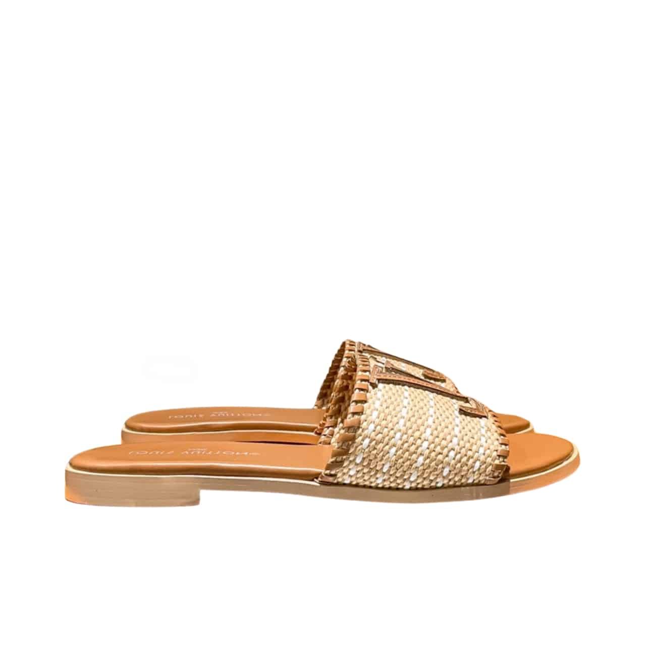 GCBB01-9-2 Louis Vuitton Lock It Flat Raffia Mules Brown - Image 1