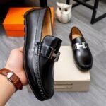 Hermes Men’S Loafer Moccasin Polish Leather With H Silver In Black - Image 4